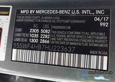 2017 Mercedes-Benz C 350E из США, поврежденный, VIN 55SWF4HB7HU223637